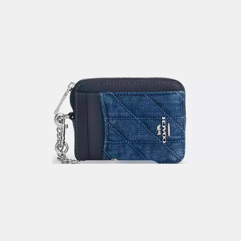 Coach Denim Quilt Zip Card Case