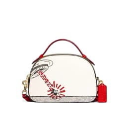 COACH Disney Mickey Mouse X Keith Haring Serena Gold/Chalk Multi Leather Satchel thumbnail 1