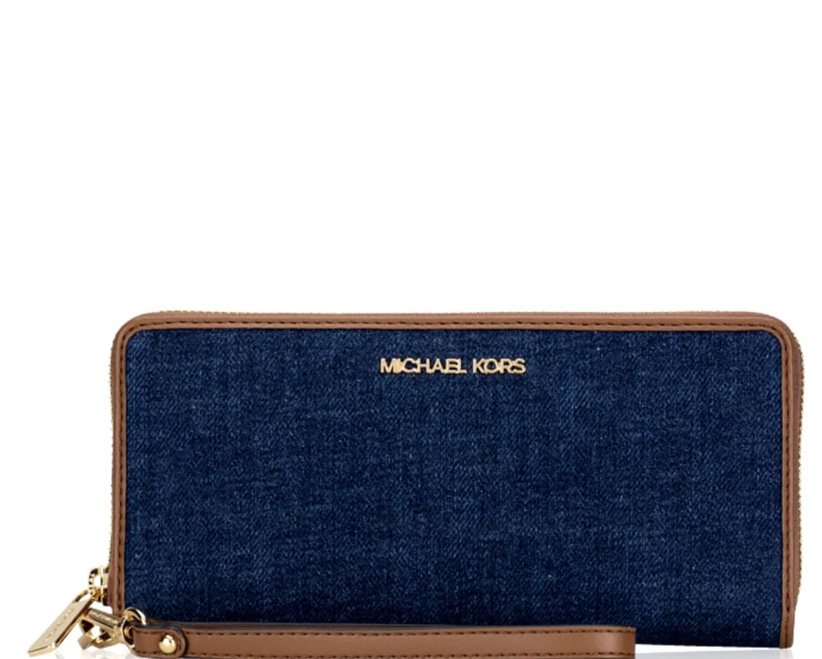 Michael Kors Jet Set Travel Large Continental Wallet Wristlet Zip Around (Indigo Blue), Indigo Blue, Large