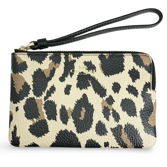 COACH Corner Zip Wristlet With Leopard Print