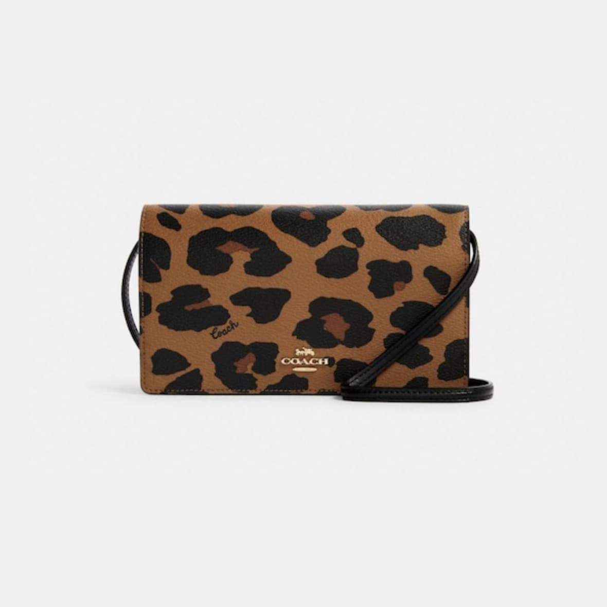 Coach Anna Foldover Crossbody Clutch With Leopard Print